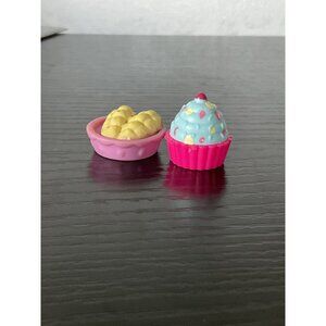 Miniature Dollhouse Food Set - Croissant & Cupcake - Pink/Blue